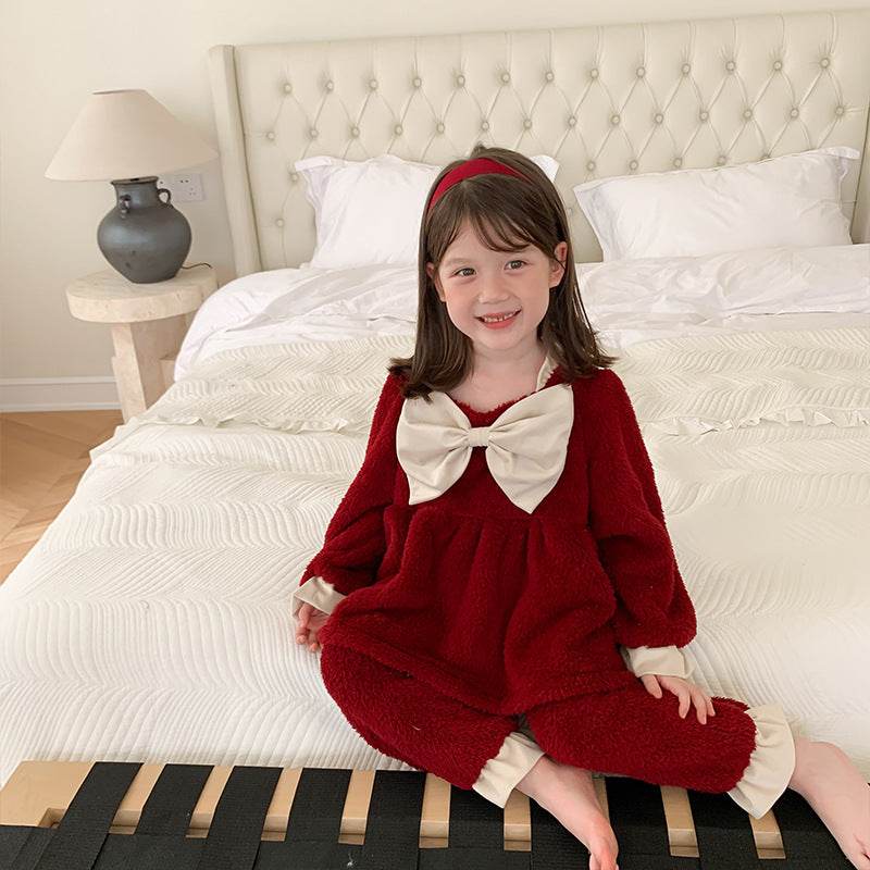 Coral Velvet Princess Little Girl Home Service Two-piece Suit - Mubimart