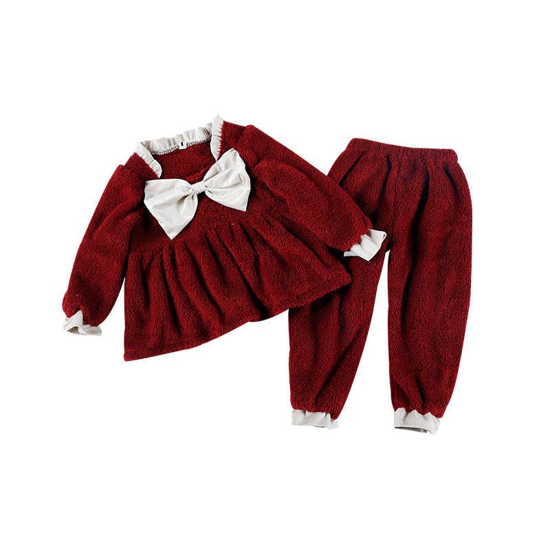 Coral Velvet Princess Little Girl Home Service Two-piece Suit - Mubimart