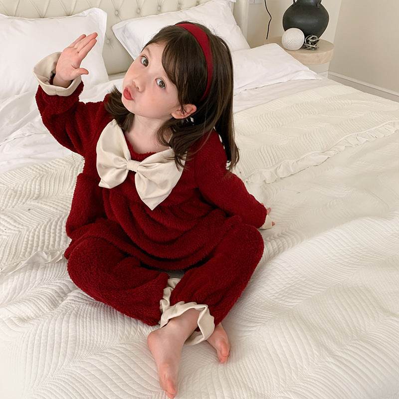 Coral Velvet Princess Little Girl Home Service Two-piece Suit - Mubimart