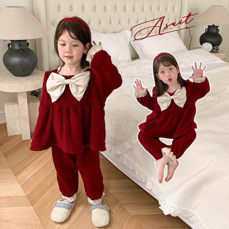Coral Velvet Princess Little Girl Home Service Two-piece Suit - Mubimart