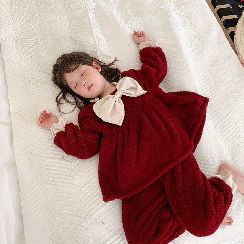 Coral Velvet Princess Little Girl Home Service Two-piece Suit - Mubimart