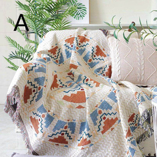Cotton Hemp Woven Thread Blanket Sofa Towel Beach Towel Thin Blanket - Mubimart