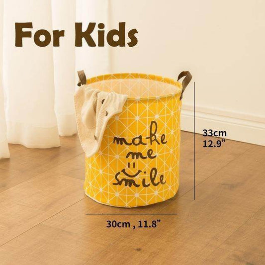 Cotton and linen storage bucket fabric waterproof folding hamper home debris toys storage basket - Mubimart