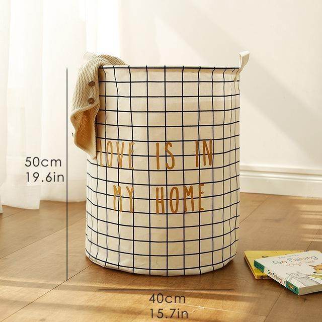 Cotton and linen storage bucket fabric waterproof folding hamper home debris toys storage basket - Mubimart