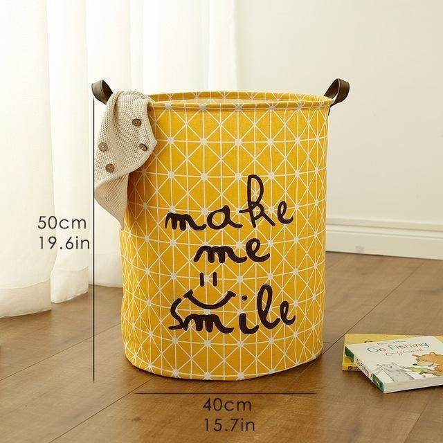 Cotton and linen storage bucket fabric waterproof folding hamper home debris toys storage basket - Mubimart