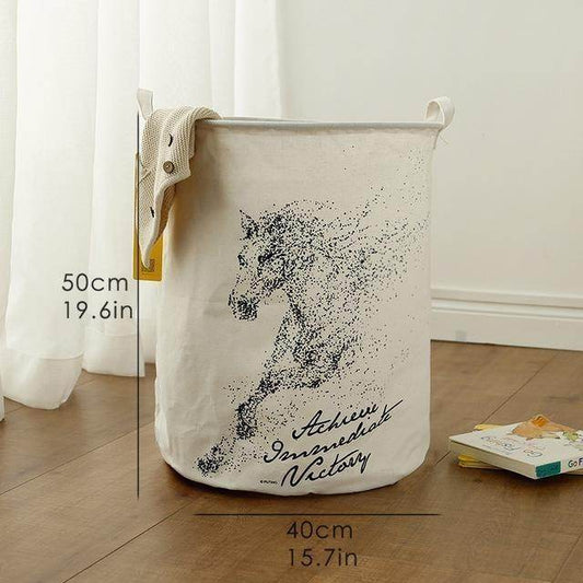 Cotton and linen storage bucket fabric waterproof folding hamper home debris toys storage basket - Mubimart