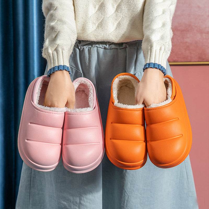Couple Cotton Slippers Wiomen Winter Warm House Shoes Waterproof Garden Slipper - Mubimart