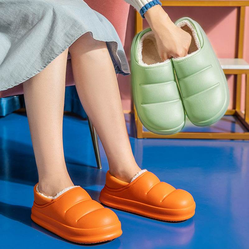 Couple Cotton Slippers Wiomen Winter Warm House Shoes Waterproof Garden Slipper - Mubimart