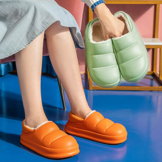 Couple Cotton Slippers Wiomen Winter Warm House Shoes Waterproof Garden Slipper - Mubimart