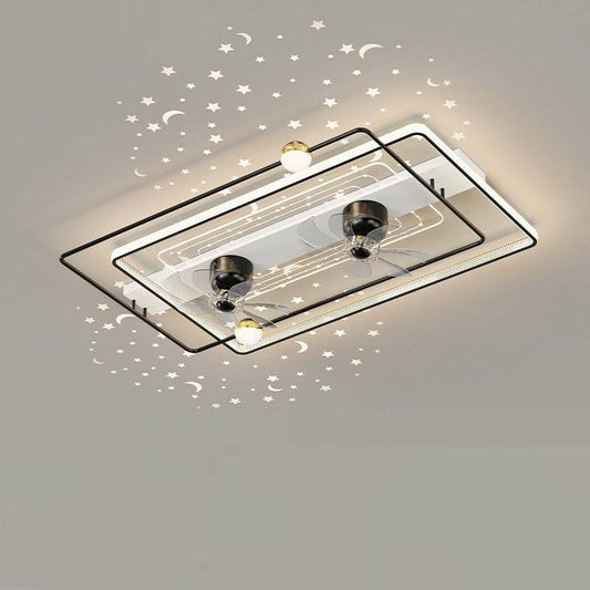 Creative 360 Rotating Head Shaking Electric Fan Integrated Ceiling Lamp - Mubimart