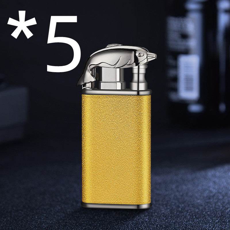 Creative Blue Flame Lighter Dolphin Dragon Tiger Double Fire Metal Winproof Lighter Inflatable Lighter - Mubimart
