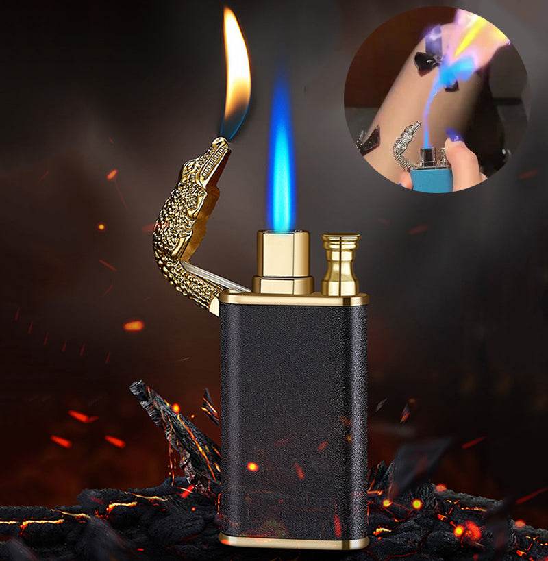 Creative Blue Flame Lighter Dolphin Dragon Tiger Double Fire Metal Winproof Lighter Inflatable Lighter - Mubimart