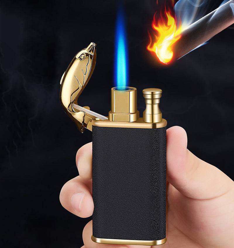 Creative Blue Flame Lighter Dolphin Dragon Tiger Double Fire Metal Winproof Lighter Inflatable Lighter - Mubimart