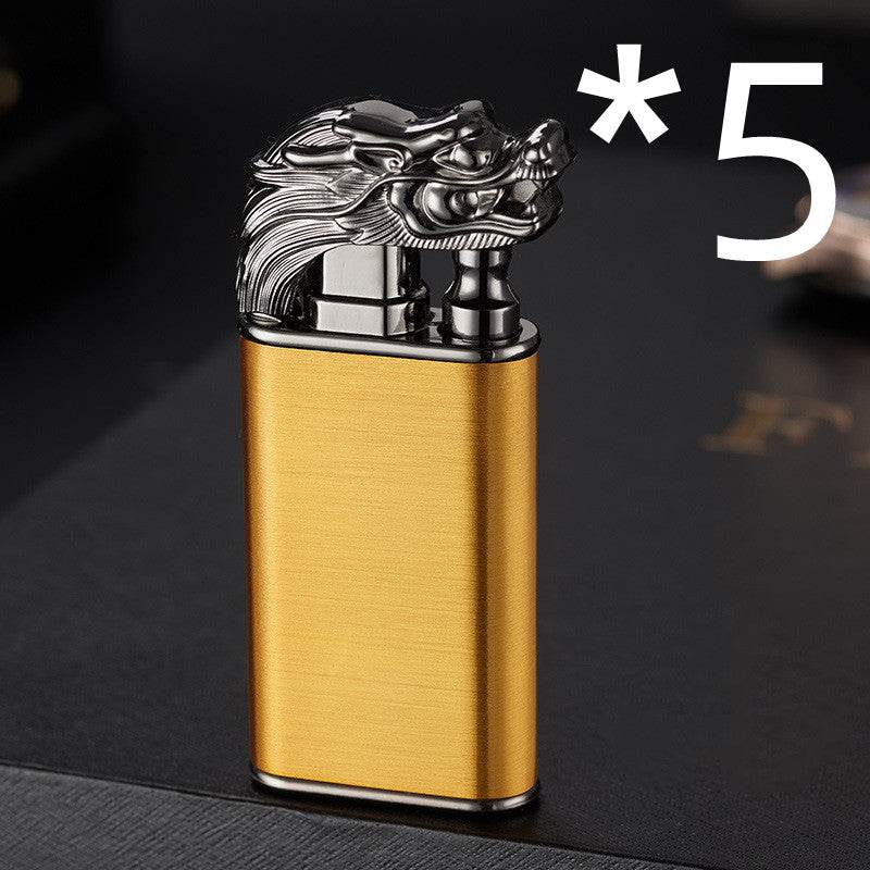 Creative Blue Flame Lighter Dolphin Dragon Tiger Double Fire Metal Winproof Lighter Inflatable Lighter - Mubimart
