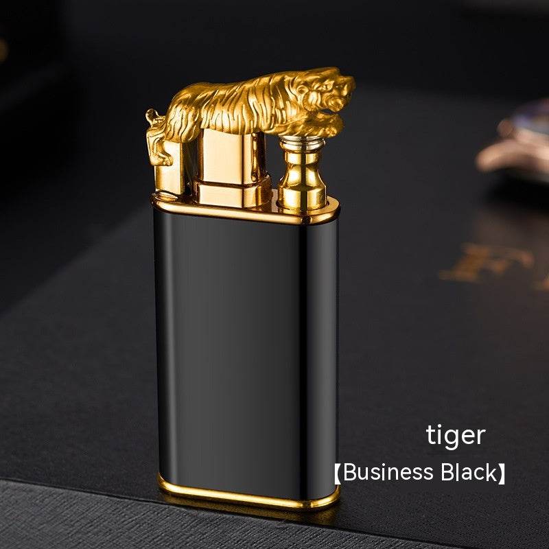 Creative Blue Flame Lighter Dolphin Dragon Tiger Double Fire Metal Winproof Lighter Inflatable Lighter - Mubimart
