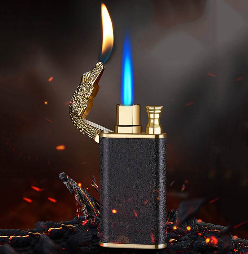 Creative Blue Flame Lighter Dolphin Dragon Tiger Double Fire Metal Winproof Lighter Inflatable Lighter - Mubimart
