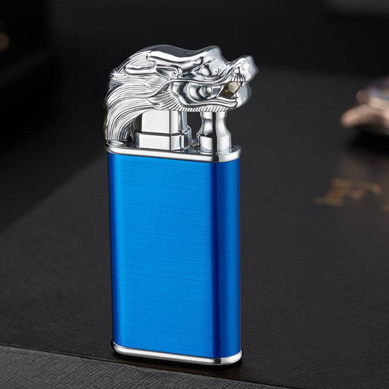 Creative Blue Flame Lighter Dolphin Dragon Tiger Double Fire Metal Winproof Lighter Inflatable Lighter - Mubimart