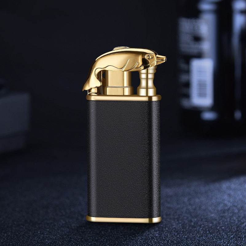 Creative Blue Flame Lighter Dolphin Dragon Tiger Double Fire Metal Winproof Lighter Inflatable Lighter - Mubimart