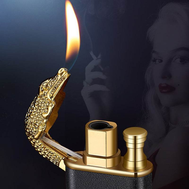 Creative Blue Flame Lighter Dolphin Dragon Tiger Double Fire Metal Winproof Lighter Inflatable Lighter - Mubimart