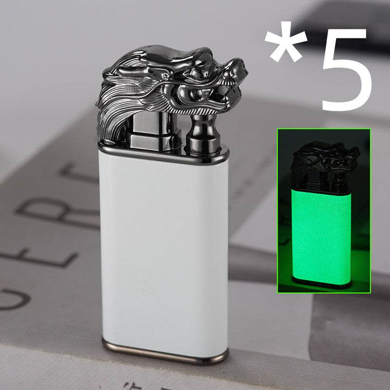 Creative Blue Flame Lighter Dolphin Dragon Tiger Double Fire Metal Winproof Lighter Inflatable Lighter - Mubimart