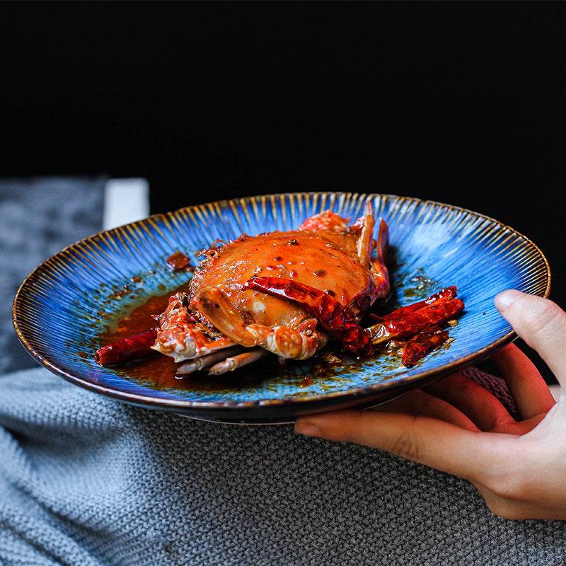 Creative Western Steak Plate Ceramic Pasta Plate Fruit Salad Plate Japanese Embossed Household Vegetable Plate - Mubimart
