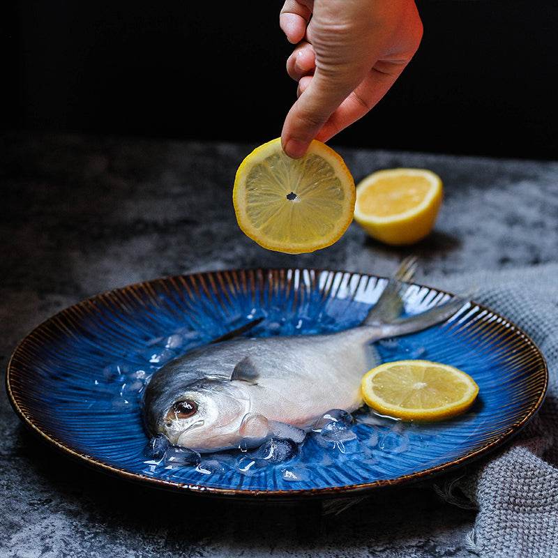 Creative Western Steak Plate Ceramic Pasta Plate Fruit Salad Plate Japanese Embossed Household Vegetable Plate - Mubimart