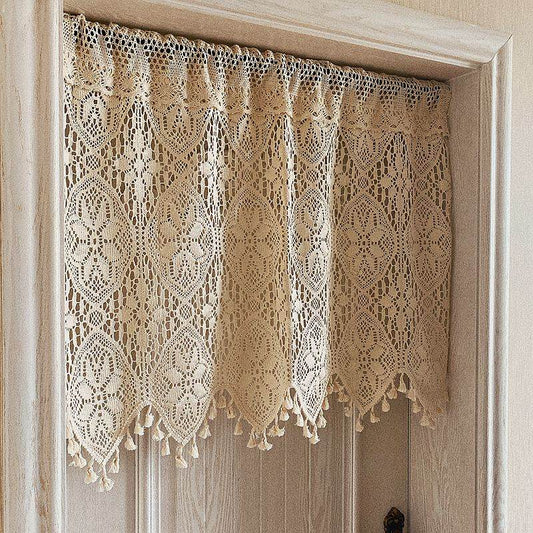 Crochet Cotton Thread Decorative Curtain Head Through Rod Without Punching - Mubimart