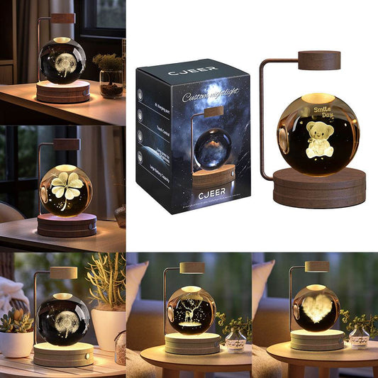 Crystal Ball Cosmic Dinosaur Indoor Night Light USB Power Warm Bedside Light Birthday Gift Night Lamp - Mubimart