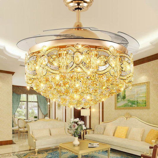 Crystal LED Ceiling Fan Light For Restaurant - Mubimart