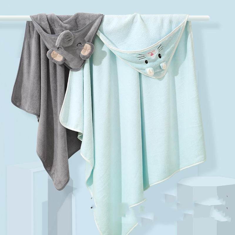 Cute Cartoon Hugging Quilt Coral Fleece Hooded Bath Towel - Mubimart