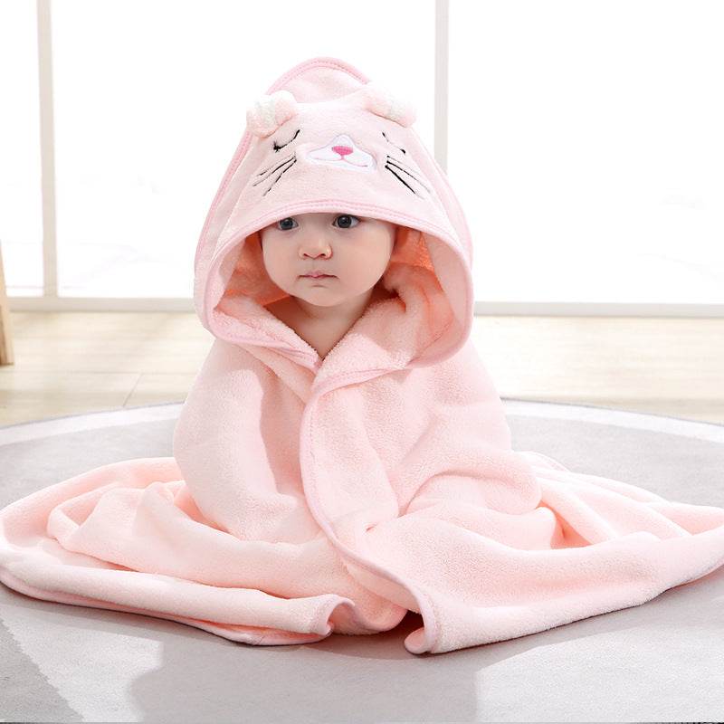 Cute Cartoon Hugging Quilt Coral Fleece Hooded Bath Towel - Mubimart