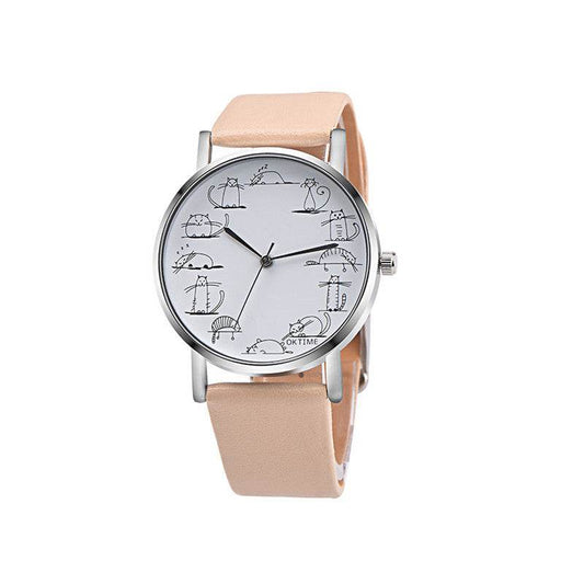 Cute Cat Watch Girl Heart Cartoon Pattern Children Watch - Mubimart
