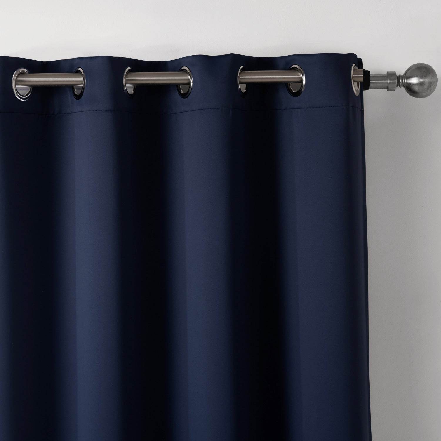 Dark Blue Bedroom Blackout Fabric Printed Curtains - Mubimart