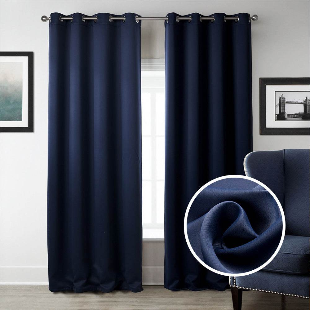 Dark Blue Bedroom Blackout Fabric Printed Curtains - Mubimart