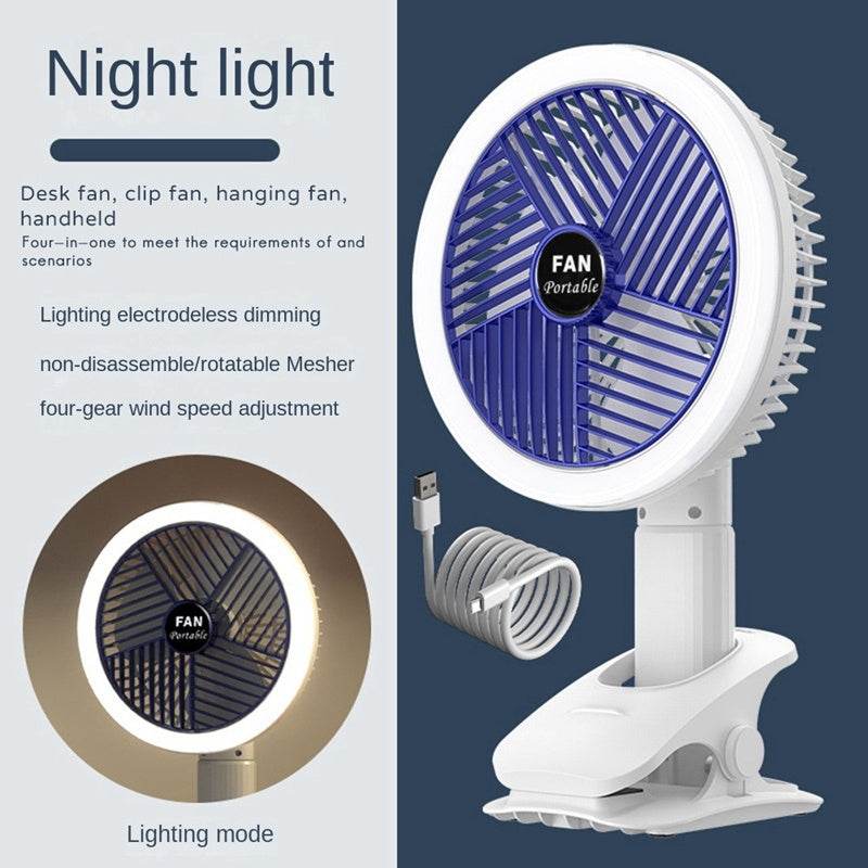 Desktop Electric Fan Clip Fan Rechargeable Office Student Dormitory With Desk Lamp Fan Wall Hanging Small Mute Fan - Mubimart
