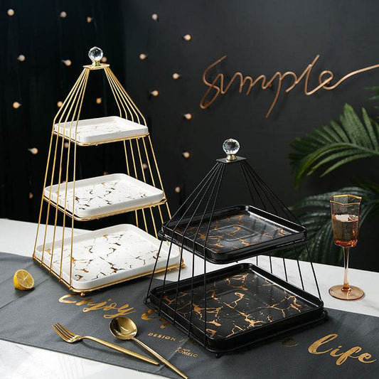 Double Three Layers Fruit Stand Ceramic Cake Wedding Display Stand - Mubimart