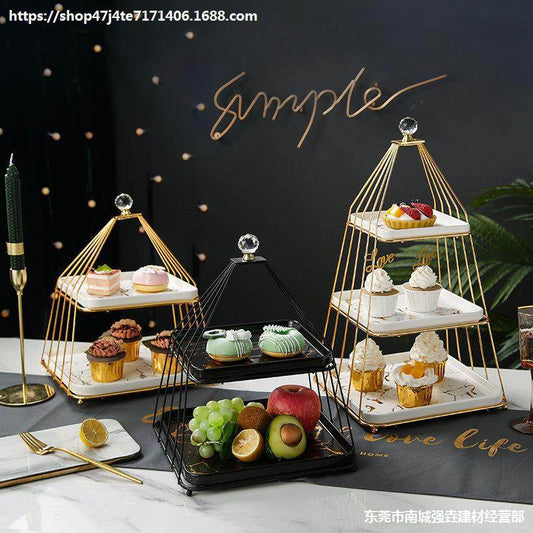 Double Three Layers Fruit Stand Ceramic Cake Wedding Display Stand - Mubimart