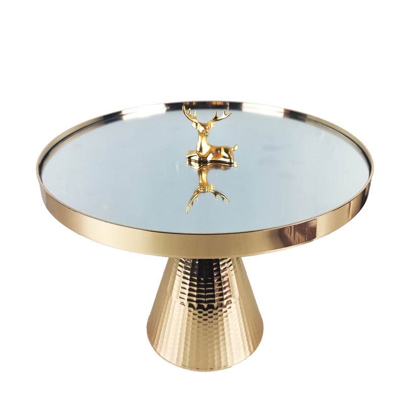European Style Golden Cake Stand Glass Mirror Tray - Mubimart
