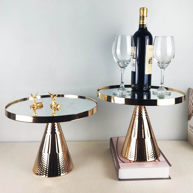 European Style Golden Cake Stand Glass Mirror Tray - Mubimart