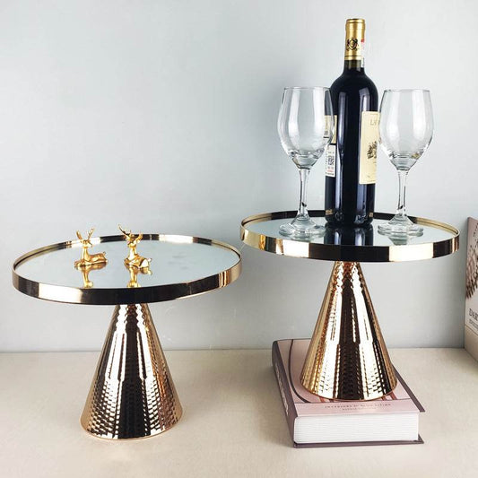 European Style Golden Cake Stand Glass Mirror Tray - Mubimart