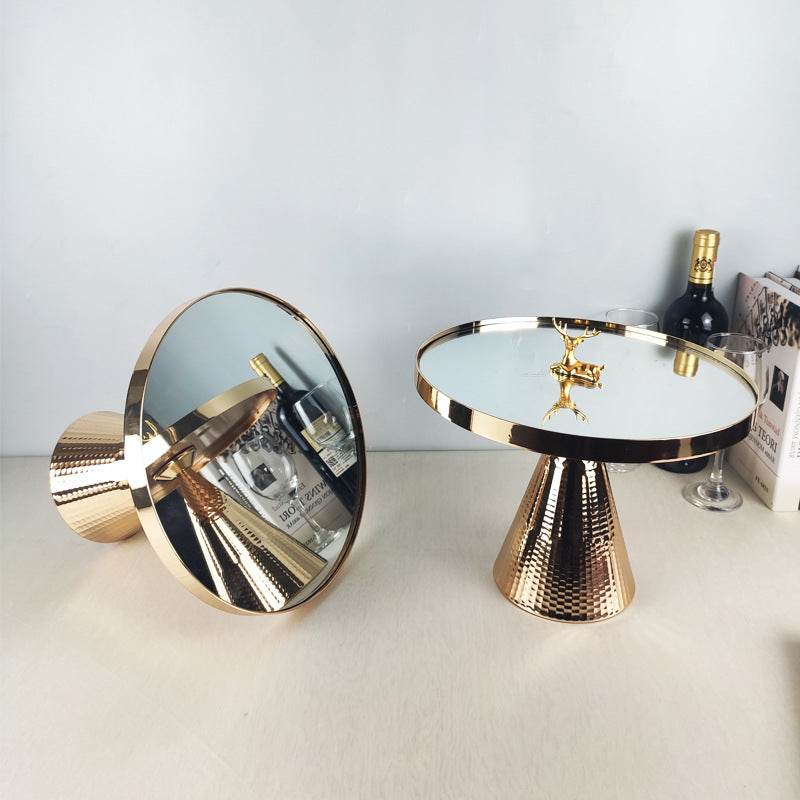 European Style Golden Cake Stand Glass Mirror Tray - Mubimart
