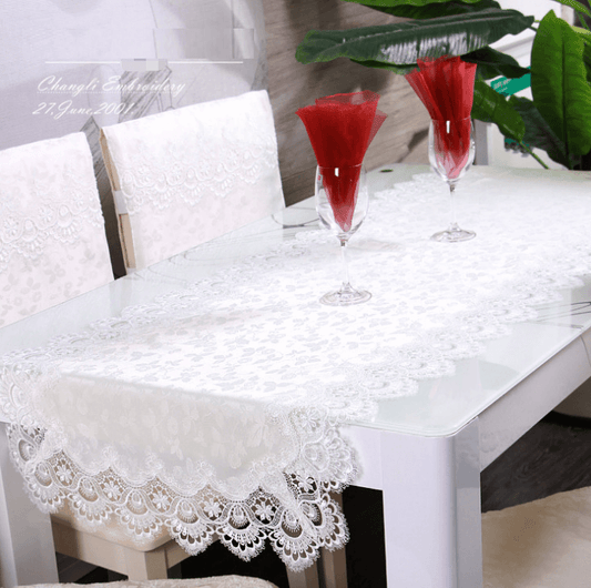 European fabric tablecloth tablecloth White cloth tablecloth tablecloth Lace round tablecloth cushion set - Mubimart