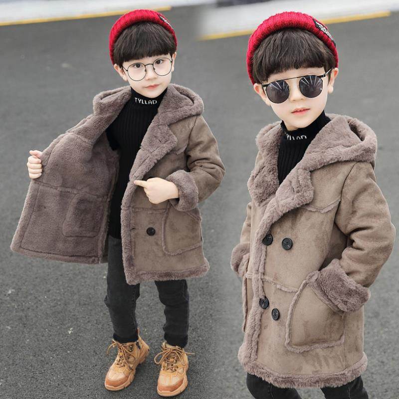 Fashion Boys' Suede Padded Trench Coat - Mubimart