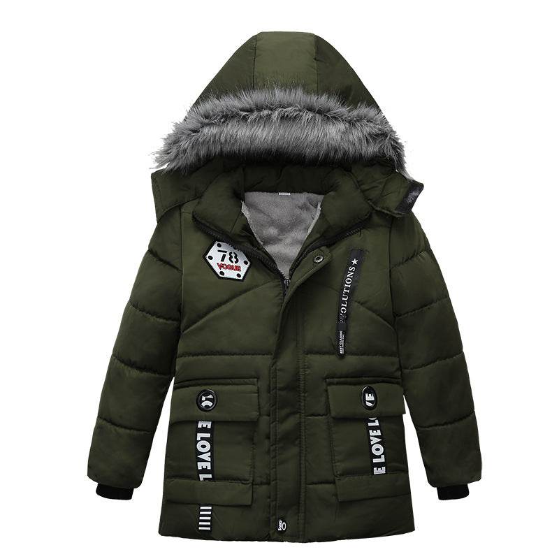 Fashion Boys Thicken Letter Print Hooded Cotton Jacket - Mubimart