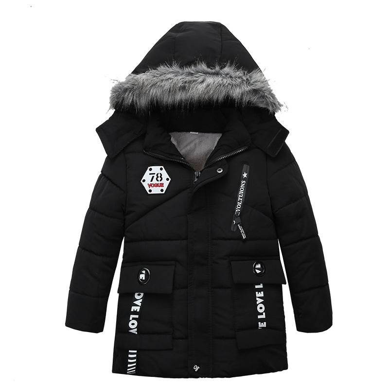 Fashion Boys Thicken Letter Print Hooded Cotton Jacket - Mubimart