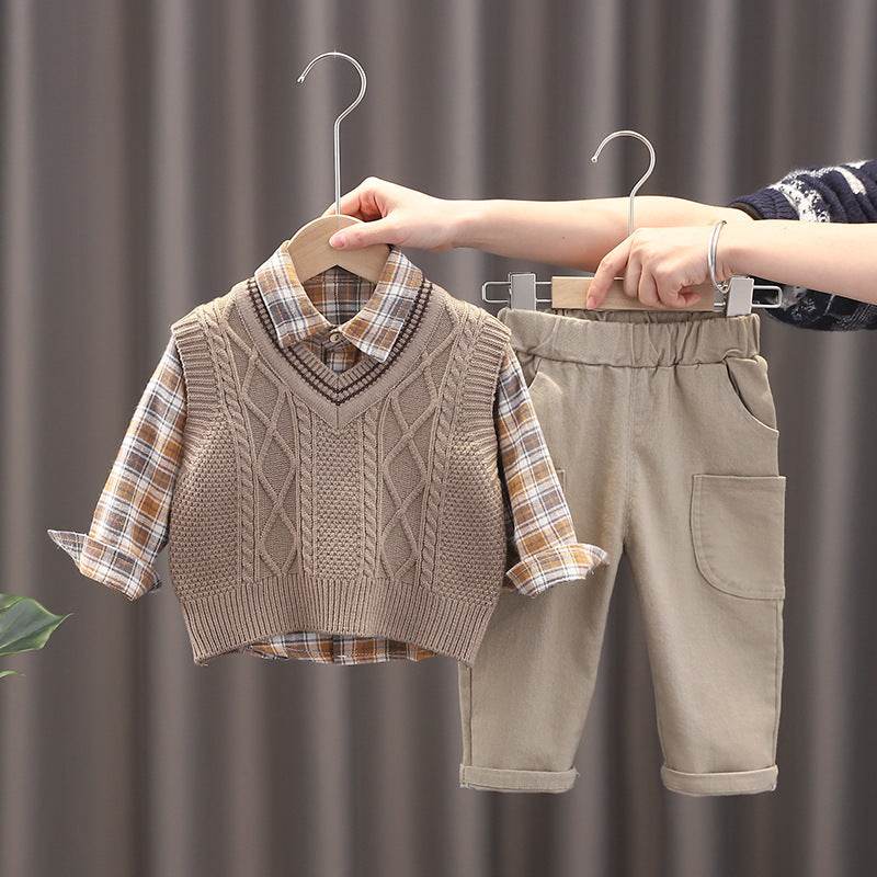 Fashion Personality Boy Sweater Vest Three-piece Set - Mubimart