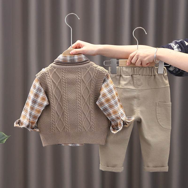 Fashion Personality Boy Sweater Vest Three-piece Set - Mubimart