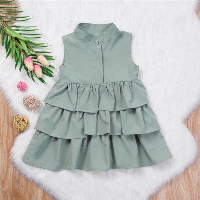 Fashion Simple Solid Color Sleeveless Small And Medium Girl Dress - Mubimart
