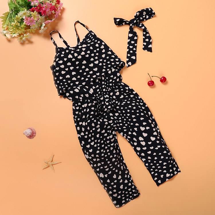 Fashion Summer Kids Girls Clothing Sets Cotton Sleeveless Polka Dot Strap Girls Jumpsuit Clothes Sets Outfits Children Suits - Mubimart