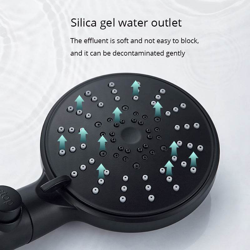 Five-speed Adjustment One-button Water-stop All-black Shower Head - Mubimart